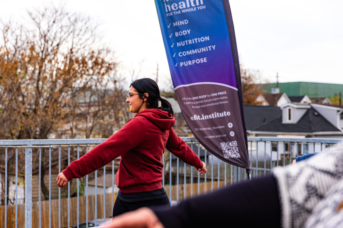 eFIT members connecting during a rooftop class